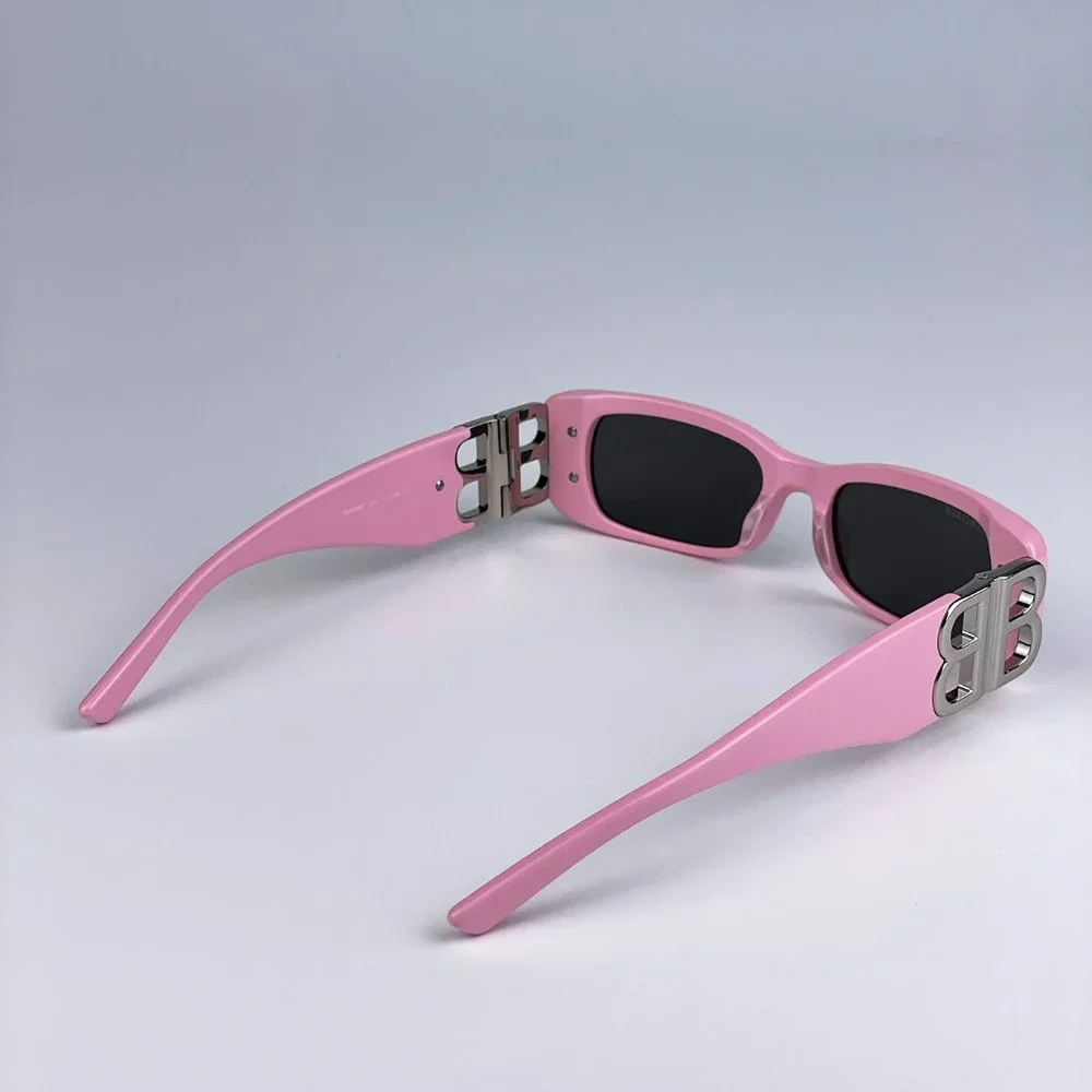 Balenciaga BB0096S 012 BRAND NEW Sunglasses Pink Silver Grey Rectangle Unisex